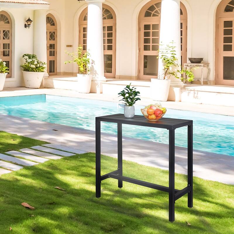40" Iron Patio Bar Table with Footrest Slat, Black On Sale Bed Bath
